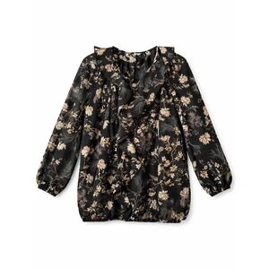 Max Studio London Womens XL Floral Ruffle Blouse Black Boho Romantic Top